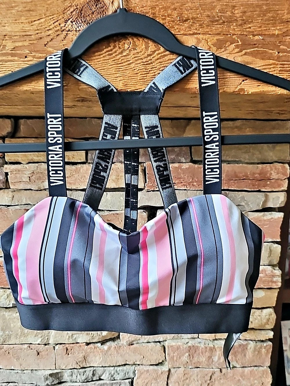 Victoria's Secret Victoria Sport Multi-Strap Stripe Sports Bra Black & Pink